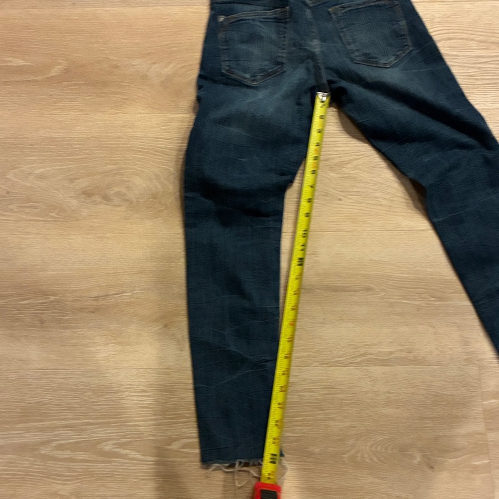 Zara Basic Z1975  Dark Blue Low Rise Denim Distressed Skinny Worn 1X Sz. 27 - Picture 7 of 8
